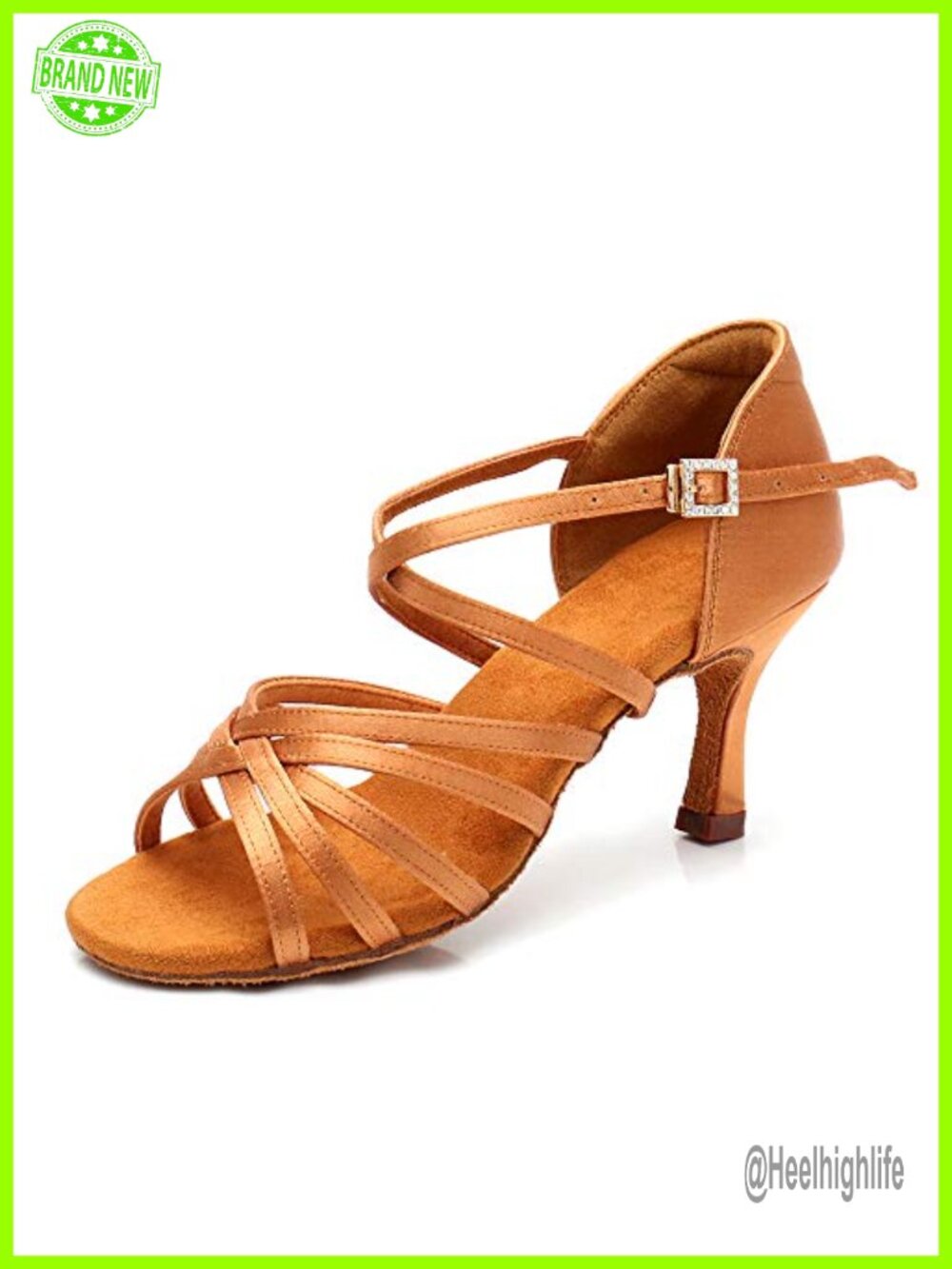 Women's Satin Latin Dance Shoes with Suede Sole & Rhinestone Buckle